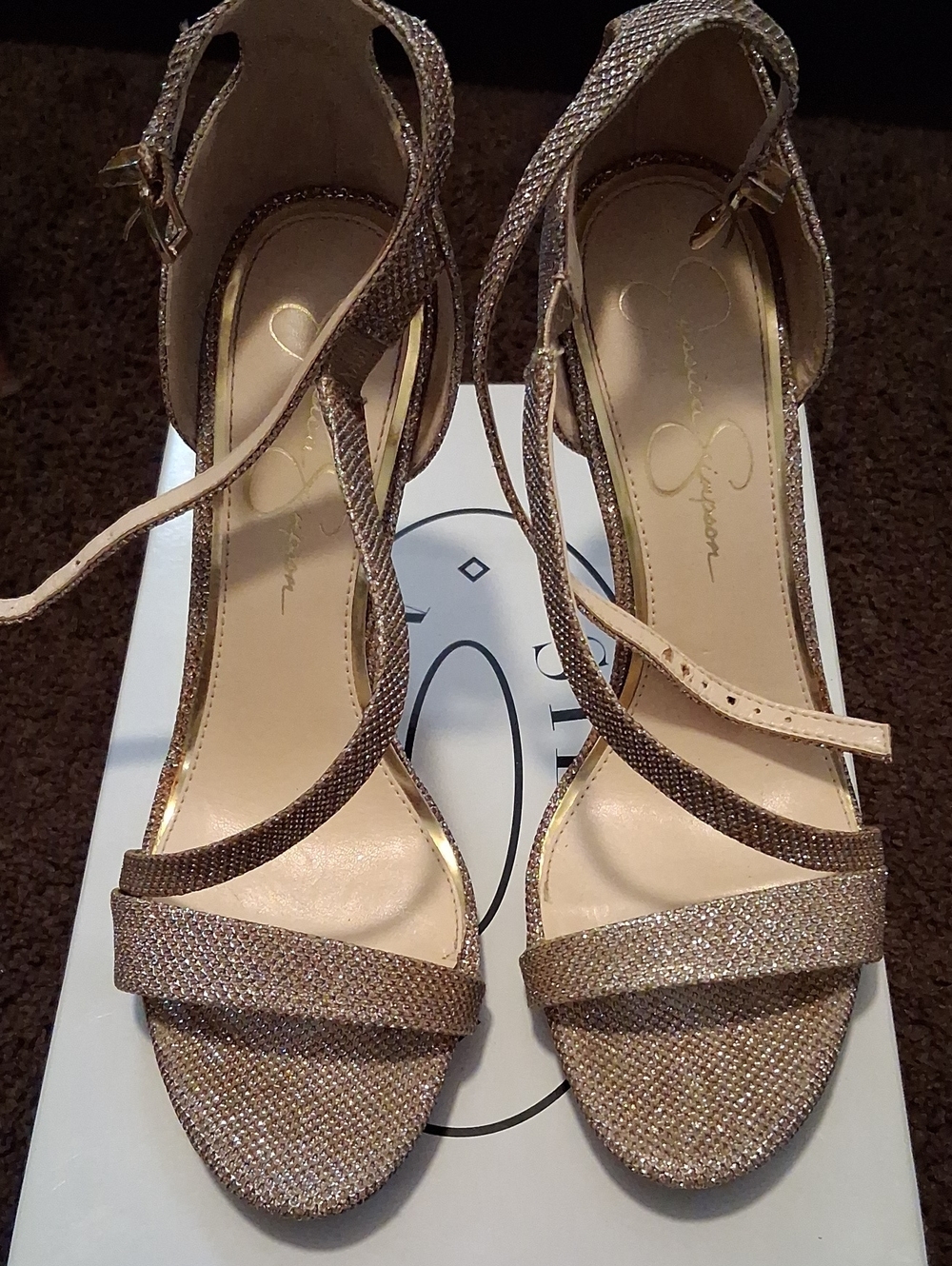 Jessica Simpson Sparkling Champagne Strappy High Heels